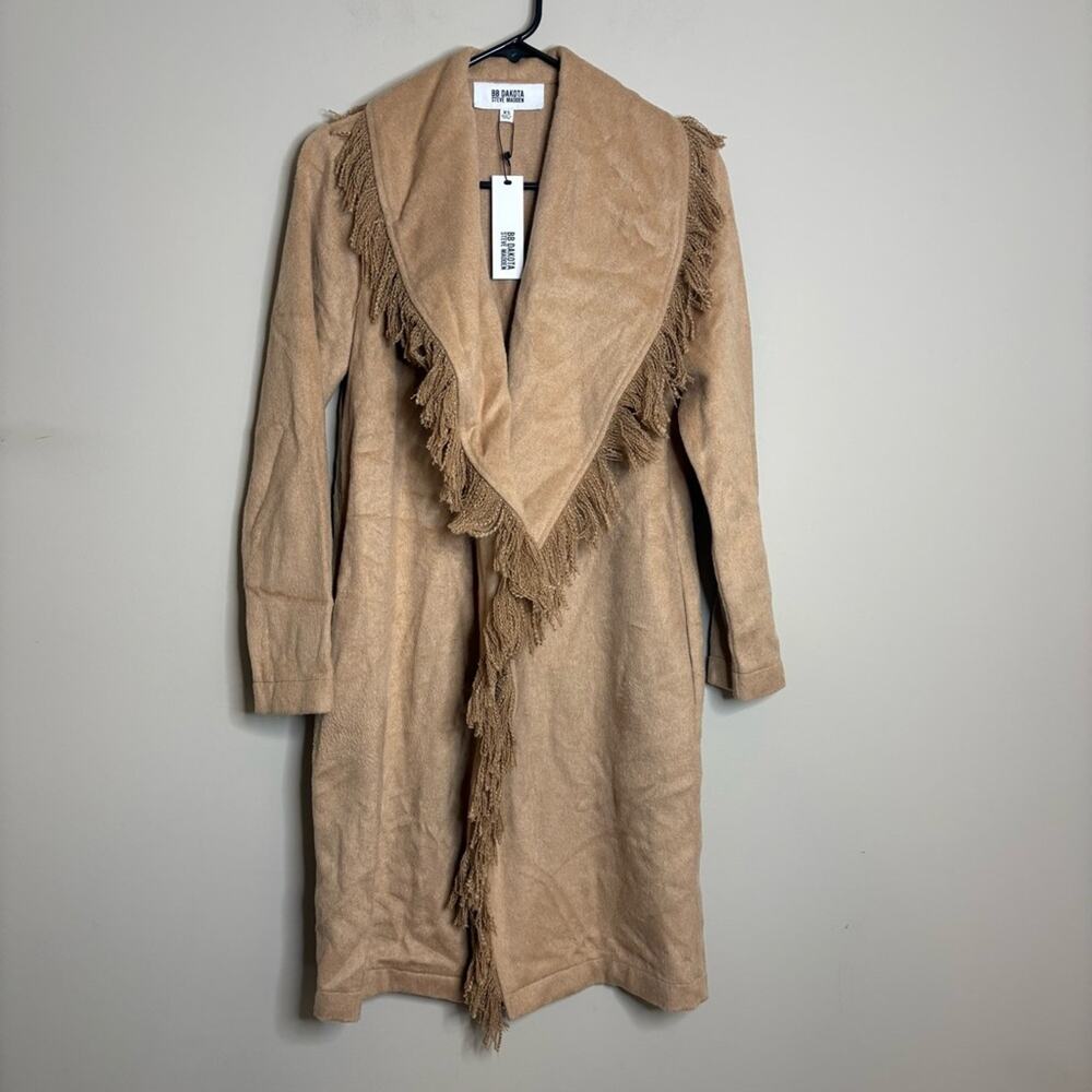NWT BB Dakota by Steve Madden Fringe Off Coat Camel Tan Size XS - Picture 5 of 10